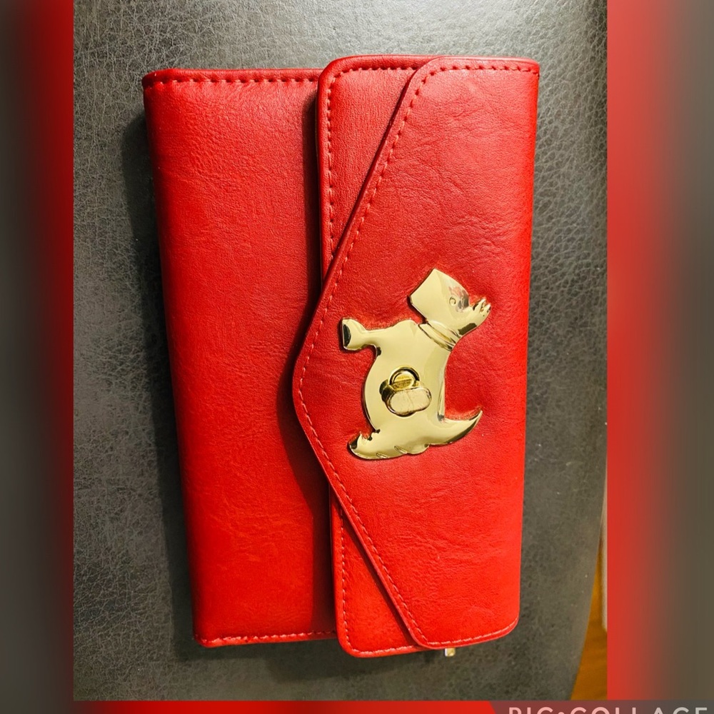 Red Leather Wallet with Year of Dog 🐕 Detail